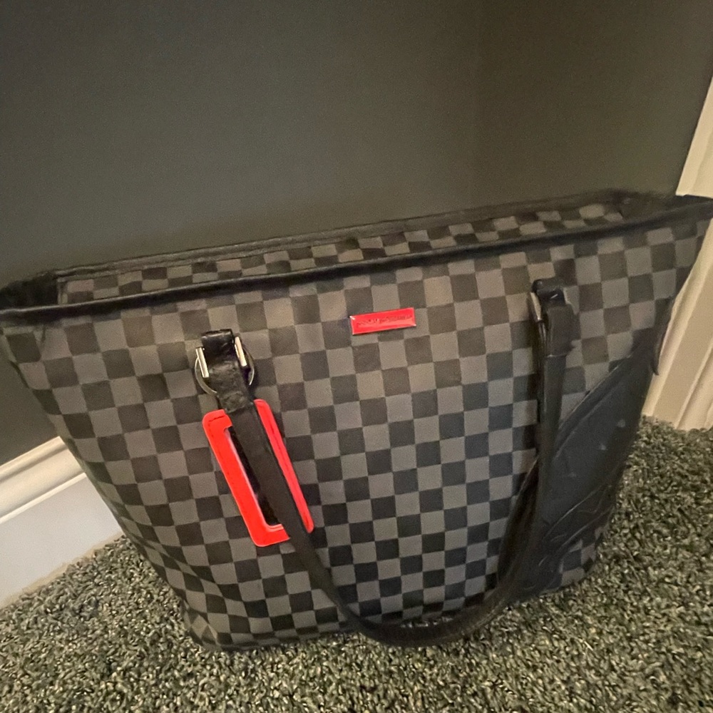 Sprayground Henny Shark Bite Leather Tote! Mint Condition! Black & Gray Check